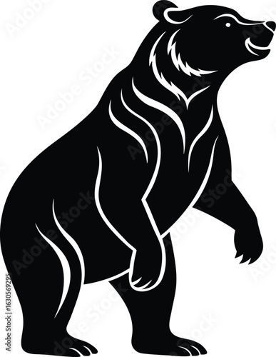 Black bear standing on hind legs silhouette isolated on transparent background