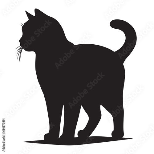 Elegant black cat silhouette captured in a clean vector design