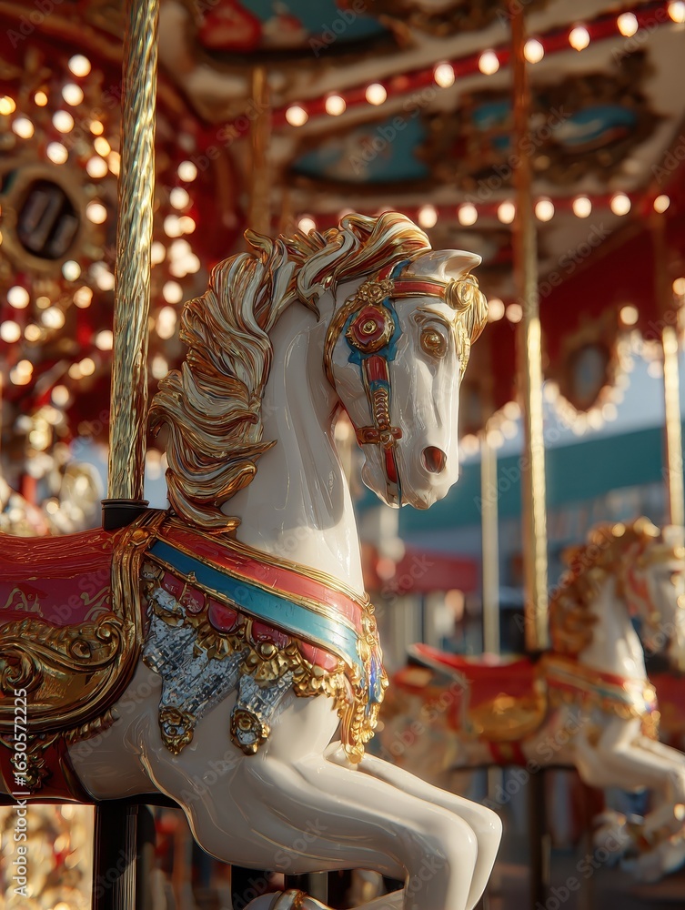Fototapeta premium carousel horse in amusement park carnival ai