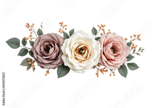 Elegant floral arrangement of roses in various colors Isolated on transparent background