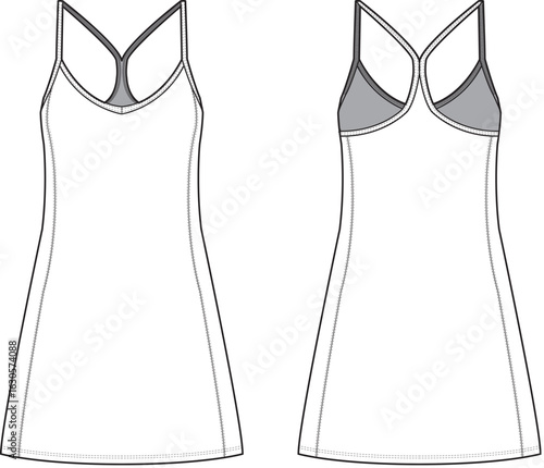 fashion, tech pack, sketch, cad sketch, flat sketch, technical sketch, fashion flat, clothing, apparel, women's, dress, tennis dress, tennis, sport, activewear, sportswear