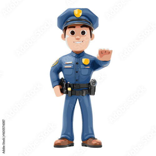A cartoon policeman in a uniform.
