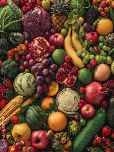 Wallpaper Mural panorama of many fresh and ripe fruits and vegetables Torontodigital.ca