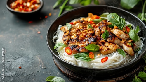 Wallpaper Mural Grilled Chicken with Rice Noodles and Fresh Basil Garnish Torontodigital.ca