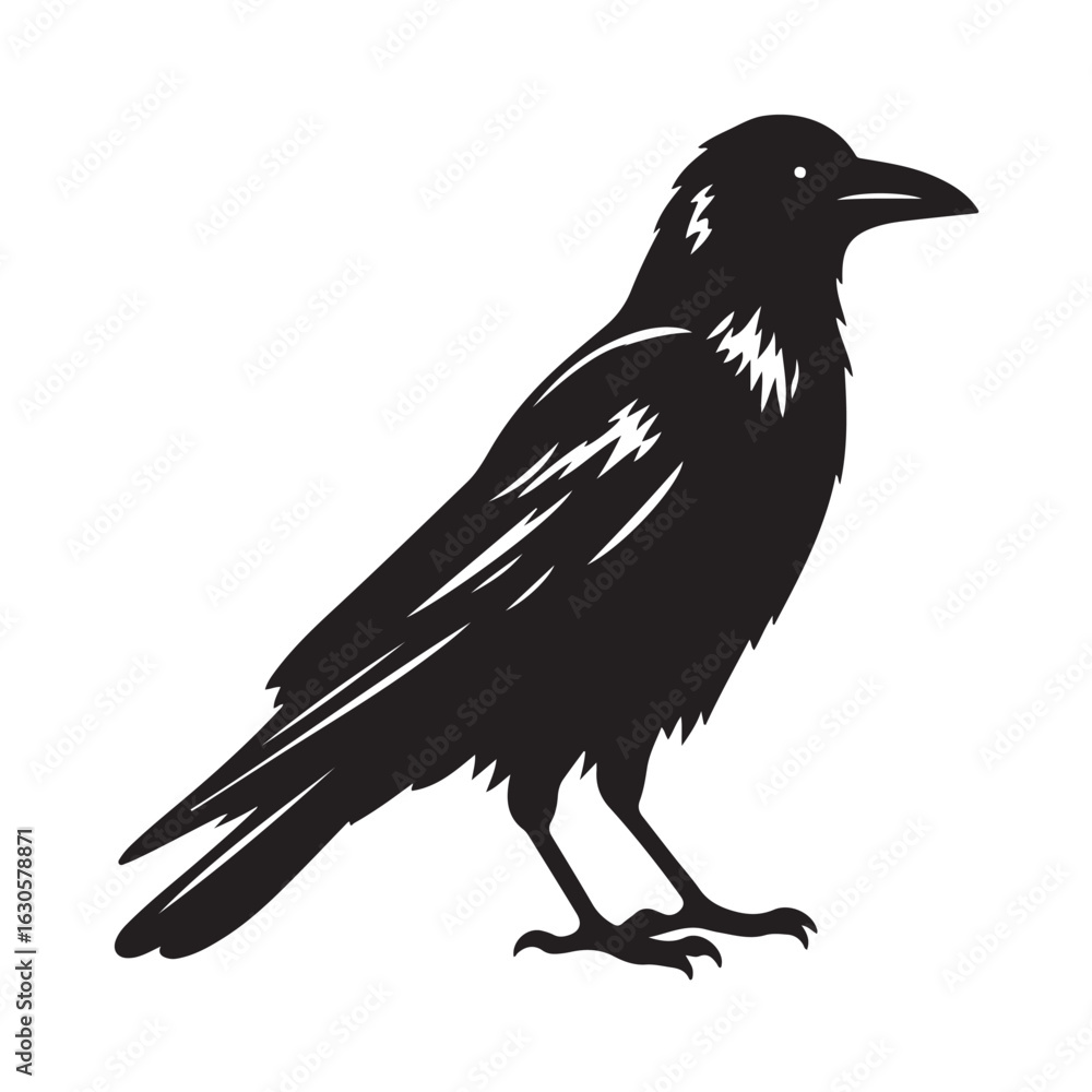 Fototapeta premium Striking silhouette of a crow in flight isolated on white background