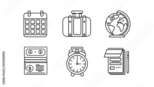 Travel icons calendar suitcase globe money clock and ticket machine
