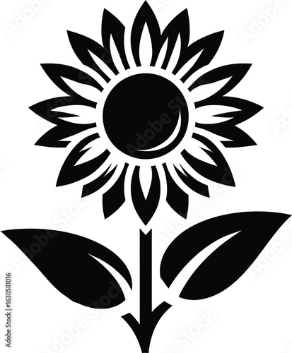 Elegant sunflower silhouette isolated on white background, a symbol of summer and nature