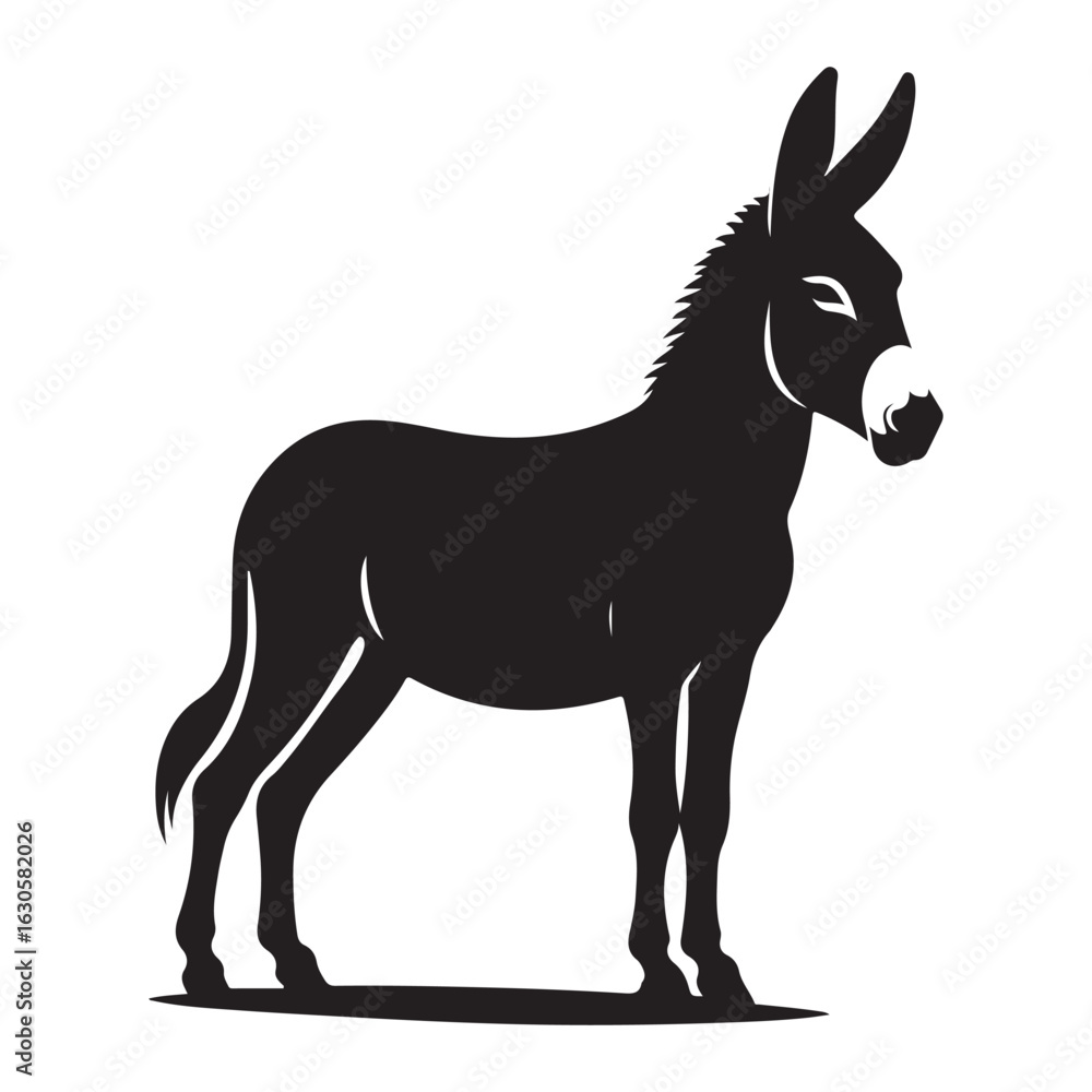 Fototapeta premium Simple black silhouette of a donkey standing a clean vector graphic for various uses