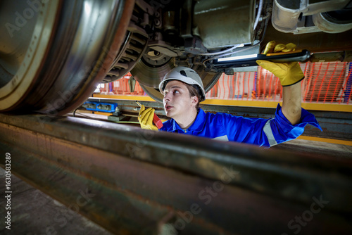 Worker inspecting machinery in industrial setting during daytime