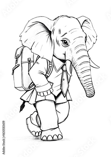 Cute Pencil Sketch of  an Elephant Walking to School