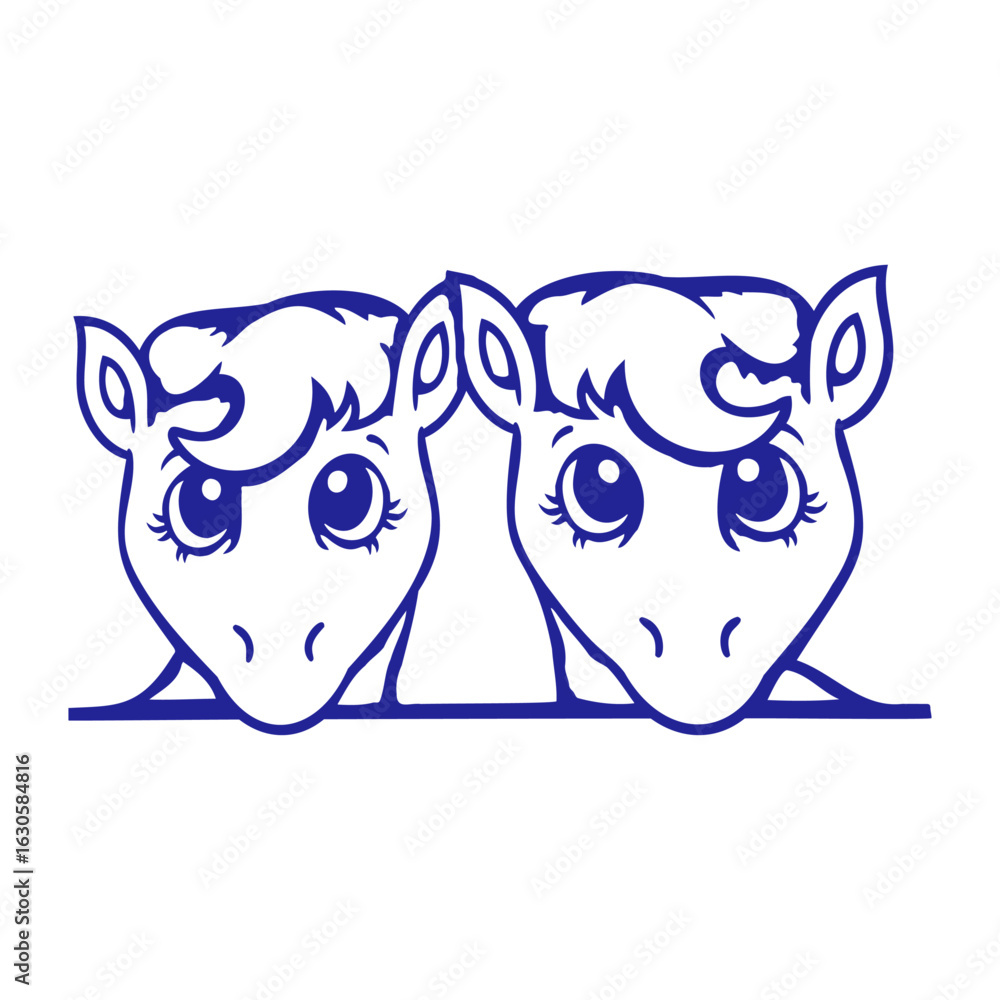Fototapeta premium 2 Cute Horses Sweet Pony Two friends Couple Team