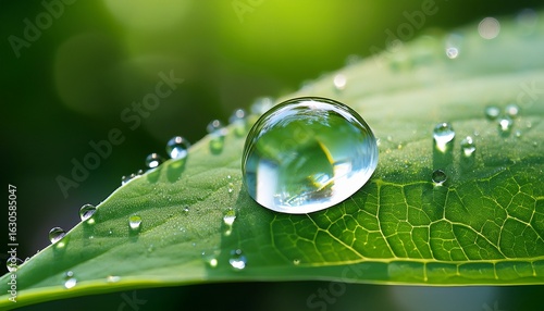 Wallpaper Mural pure dewdrop a close up shot of a single clear water droplet delicately perched atop a vibrant textured green leaf reflecting the natural world Torontodigital.ca