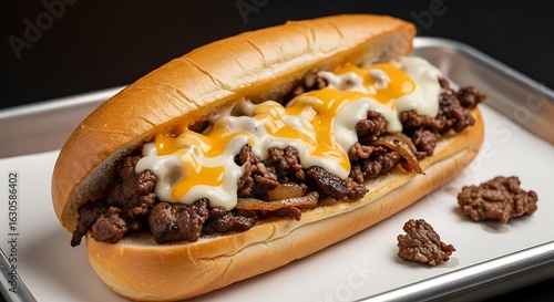 Wallpaper Mural Close up of a cheesesteak sandwich with meat cheese and onions on a tray Torontodigital.ca