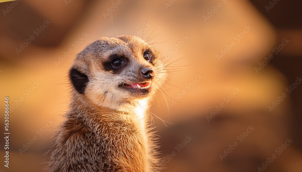 Fototapeta premium the delighted meerkat with its cheerful expression and smile illustrates a moment of joy and playfulness captivating viewers with its charming presence and engaging adventure