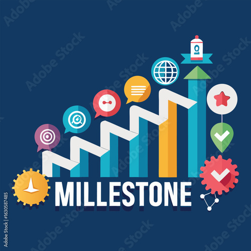 Vector illustration of a business graph showing a financial crisis concept with success and strategy icons