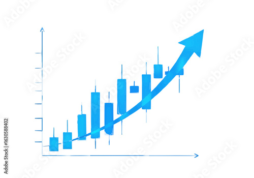 A stylized illustration showing a financial chart with upward trends and a rising arrow.