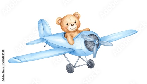 Cute teddy bear in a plane