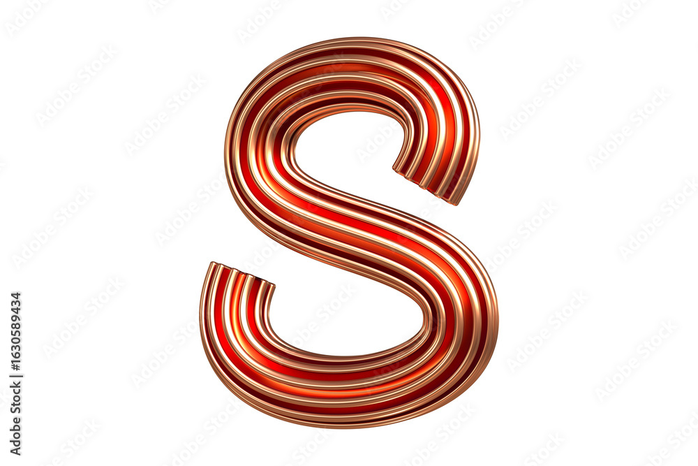 Naklejka premium Copper and Gold Tone Single Line 3D Letter S. High quality 3D rendering of a modern alphabet design.