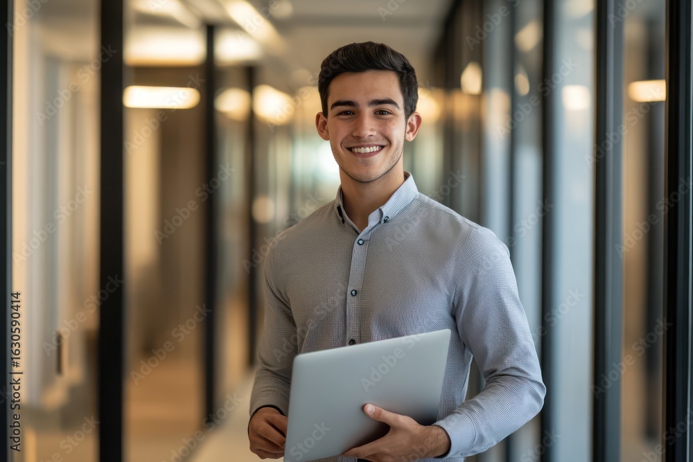 Fototapeta premium Professional young man smiling with laptop
