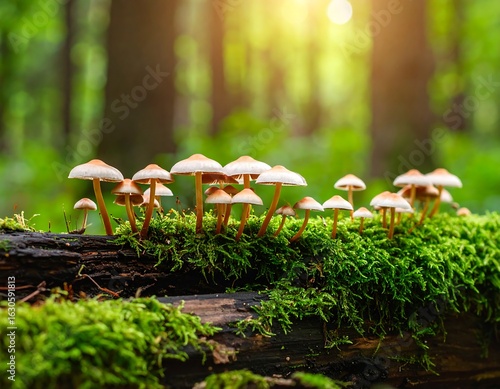 Wallpaper Mural Forest mushrooms on mossy log Torontodigital.ca