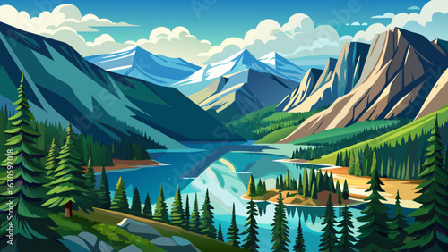 Clearwater Lake in Wells Gray Provincial Park, British Columbia, Canada . The lake is high up in the Cariboo Mountains and feeds the Clearwater River and then the Thompson River