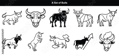 Collection of Bull Illustrations and Icons