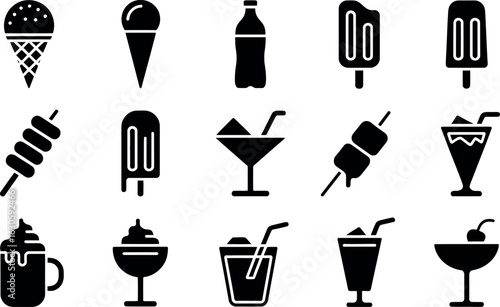 Vector Icons: Summer Drinks and Treats, Black Glyph Style