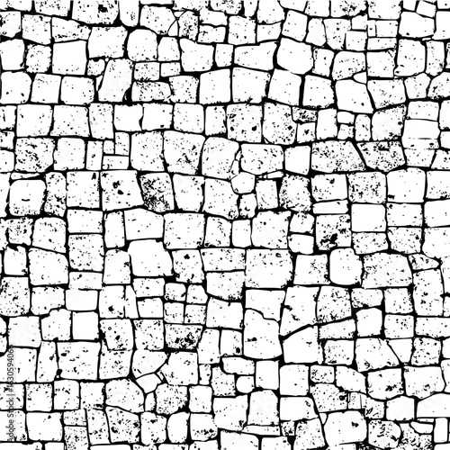 Distressed stone wall texture with irregular blocks and dark grout lines in a seamless pattern design