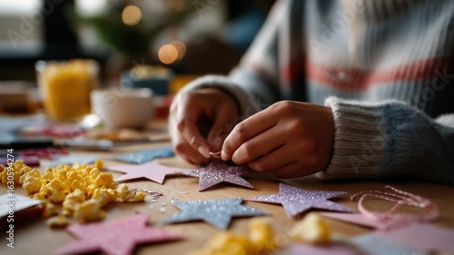 Creative diy ornament making party with glittered stars for craft enthusiasts