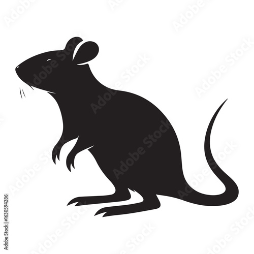 Silhouette of a kangaroo rat hopping in desert landscape