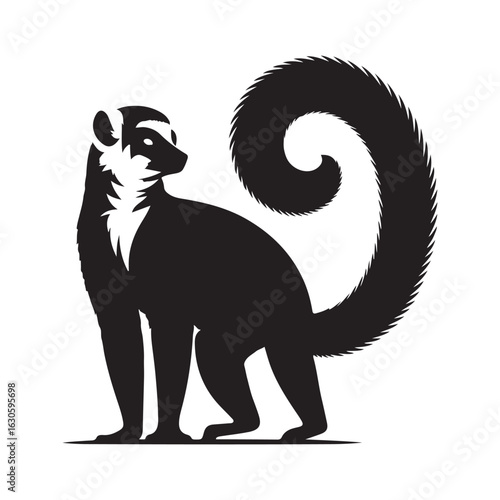 Striking silhouette of a ring tailed lemur in a clean vector design