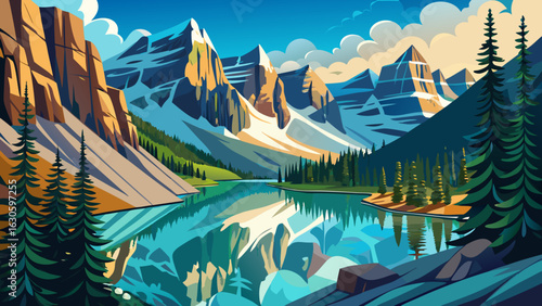 Moraine lake panorama in Banff National Park, Alberta, Canada