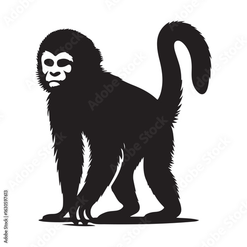 Elegant macaque monkey silhouette in profile vector art
