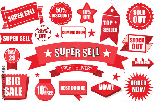 Red Sale Banner Badge Vector Set for Promotions and Discounts