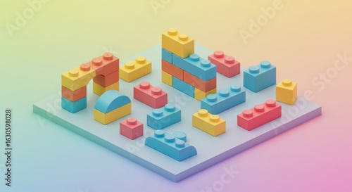 Colorful Building Blocks on Pastel Background - Playful of colorful toy bricks, symbolizing creativity, construction, imagination, childhood, and design