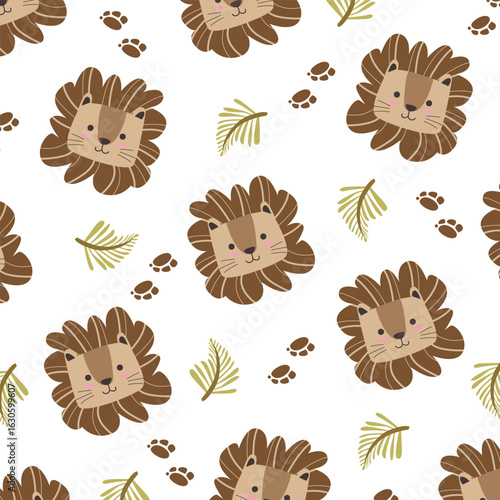cute animal lion cats savana seamless pattern vector design for kids apparel fullprint fabric