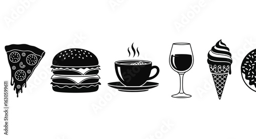 Vector art of collection of popular fast food and drinks isolated on white background