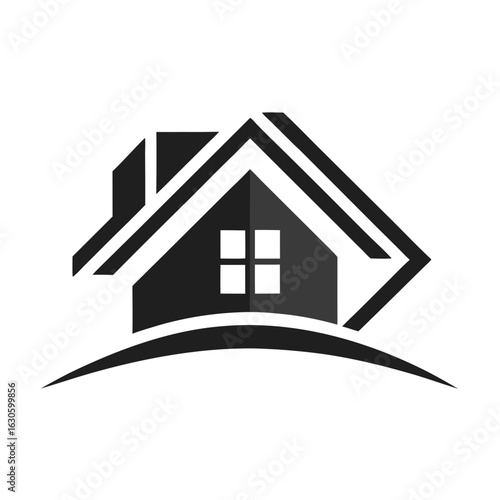 Modern House Logo Design on Black Background. A clean minimalist logo featuring a stylized house graphic