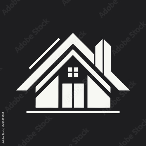 Modern House Logo Design on Black Background. A clean minimalist logo featuring a stylized house graphic