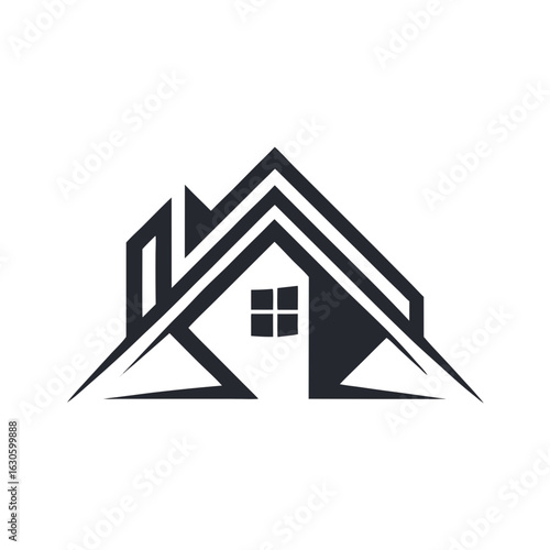 Modern House Logo Design on Black Background. A clean minimalist logo featuring a stylized house graphic