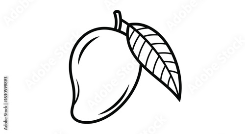 Vector art of black and white mango icon with leaf isolated on white background