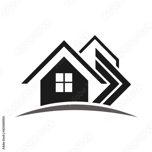 Modern House Logo Design on Black Background. A clean minimalist logo featuring a stylized house graphic