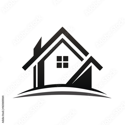 Modern House Logo Design on Black Background. A clean minimalist logo featuring a stylized house graphic