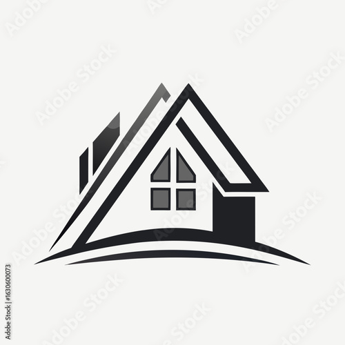 Modern House Logo Design on Black Background. A clean minimalist logo featuring a stylized house graphic