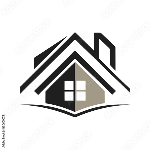 Modern House Logo Design on Black Background. A clean minimalist logo featuring a stylized house graphic