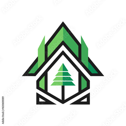 Modern House Logo Design on Black Background. A clean minimalist logo featuring a stylized house graphic