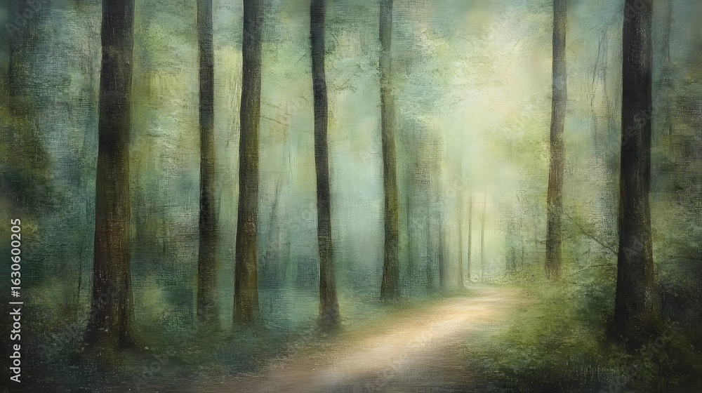 Obraz premium Forest Trail With Soft Filtered Light Summer