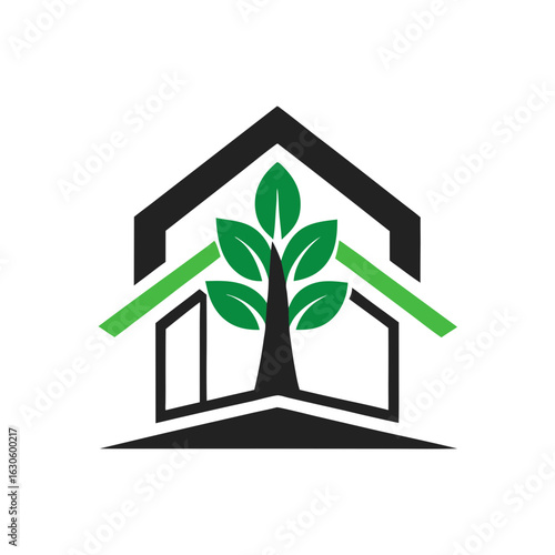 Modern House Logo Design on Black Background. A clean minimalist logo featuring a stylized house graphic