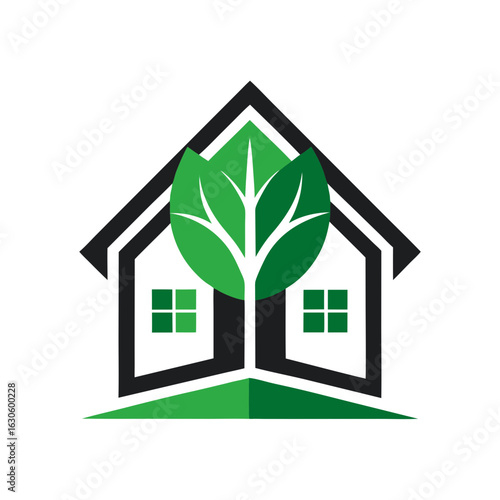 Modern House Logo Design on Black Background. A clean minimalist logo featuring a stylized house graphic