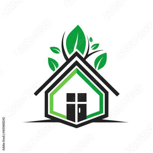 Modern House Logo Design on Black Background. A clean minimalist logo featuring a stylized house graphic